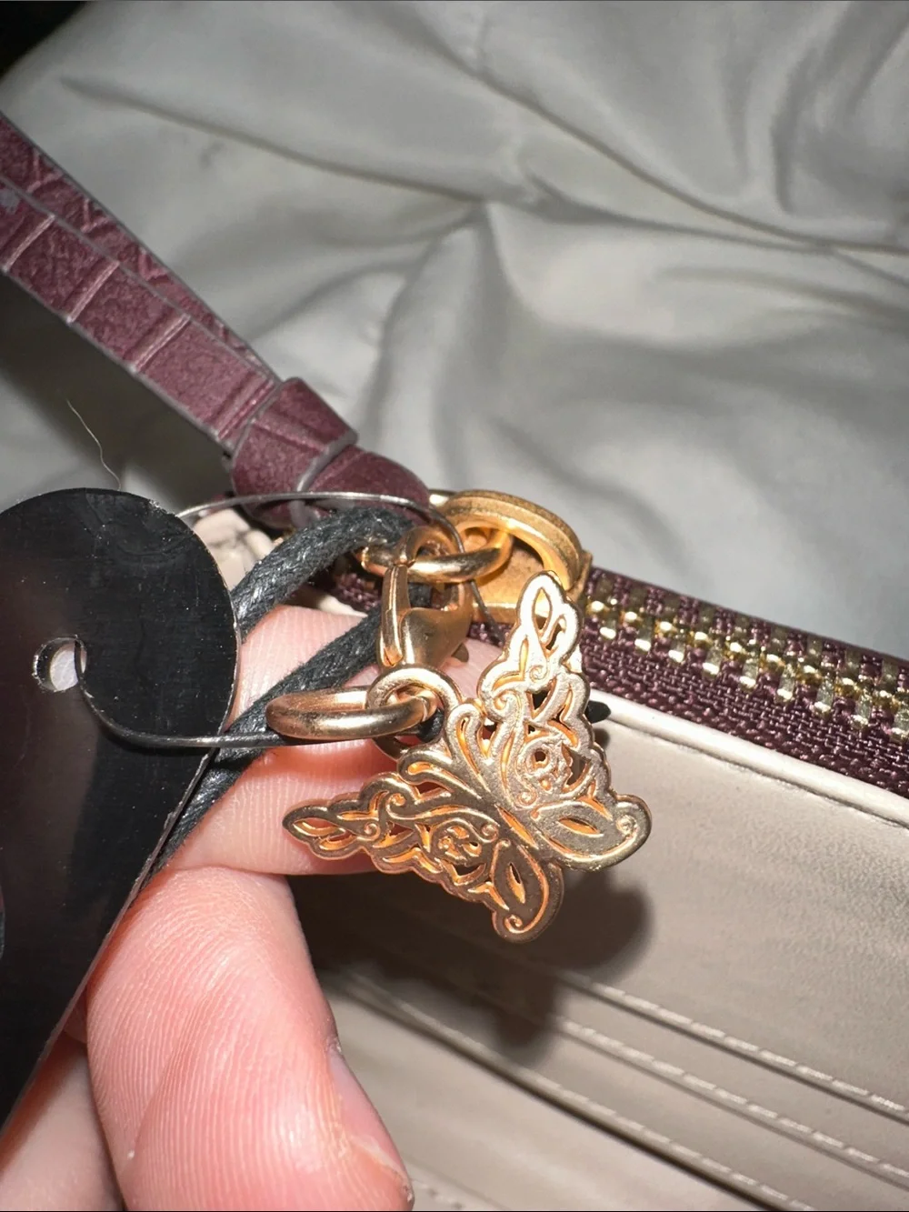 NWT Jessica Simpson Studded Patchwork  Wallet - Burgundy gold acc zip pocket